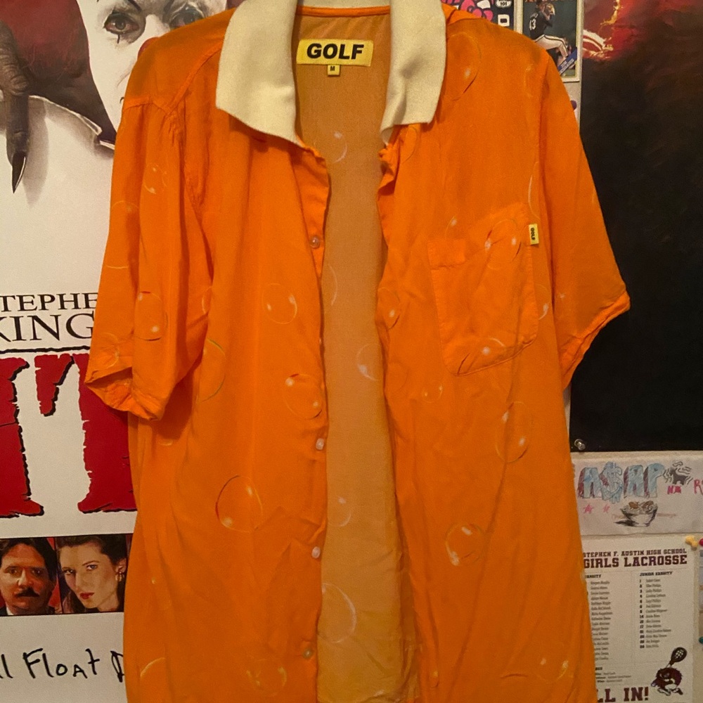 orange bubble button up golf shirt